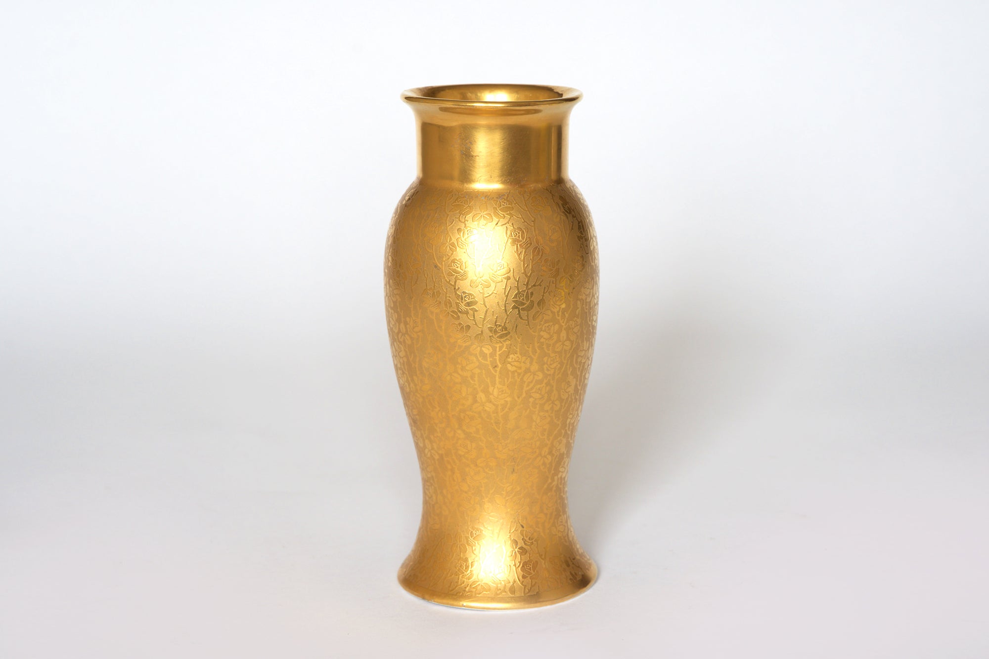 Gold Glass Vase | Etched Floral Design | Vintage Decor | Elegant Home Accent | Decorative Glassware