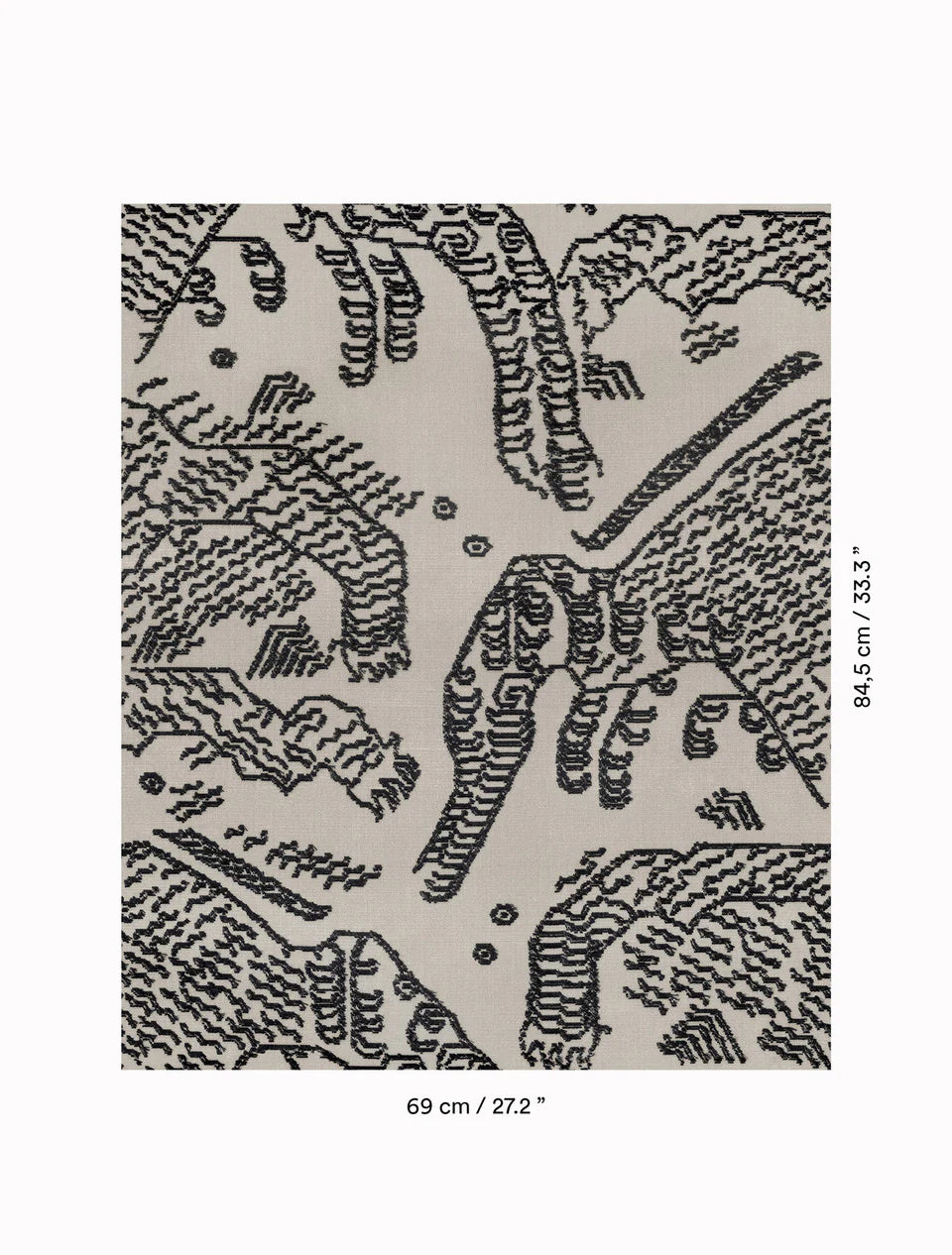 A textile with a black line pattern of overlapping hands on beige, ideal for draping over The Forsyth Mushroom Pouf in Dedar 'Tiger Mountain' Jacquard Velvet. Dimensions: 84.5 cm tall x 69 cm wide.