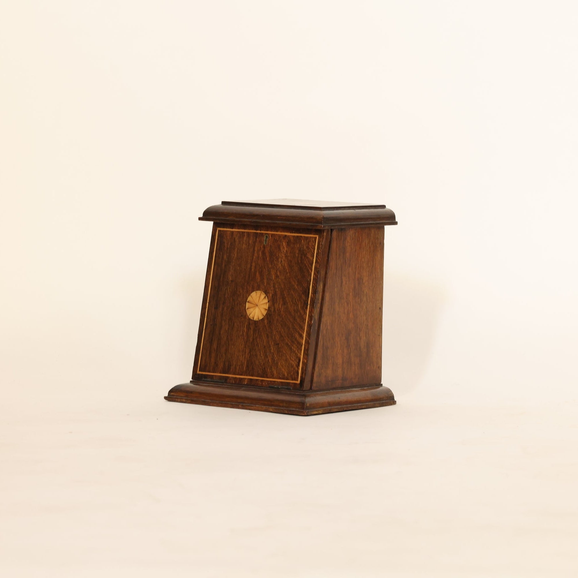 Vintage Inlaid Wood Table Cabinet on Beige Background