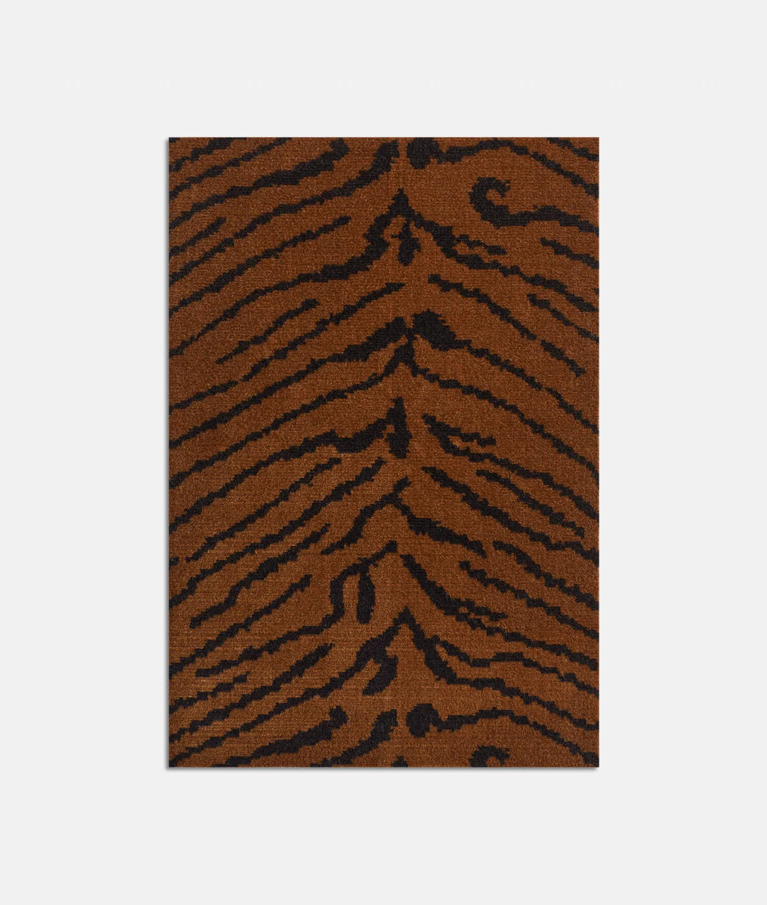 The Forsyth Mushroom Pouf in Dedar 'This Is The Tiger Speaking' features a black tiger stripe jacquard velvet on a brown background, creating an animal print effect and is photographed against a plain white surface.