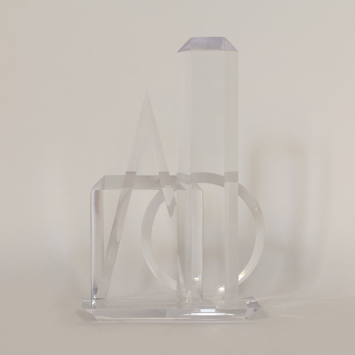 lucite sculpture on whtie background