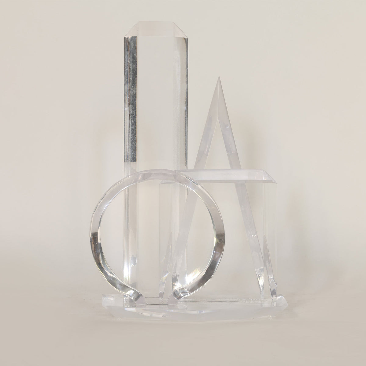 lucite sculpture on white background