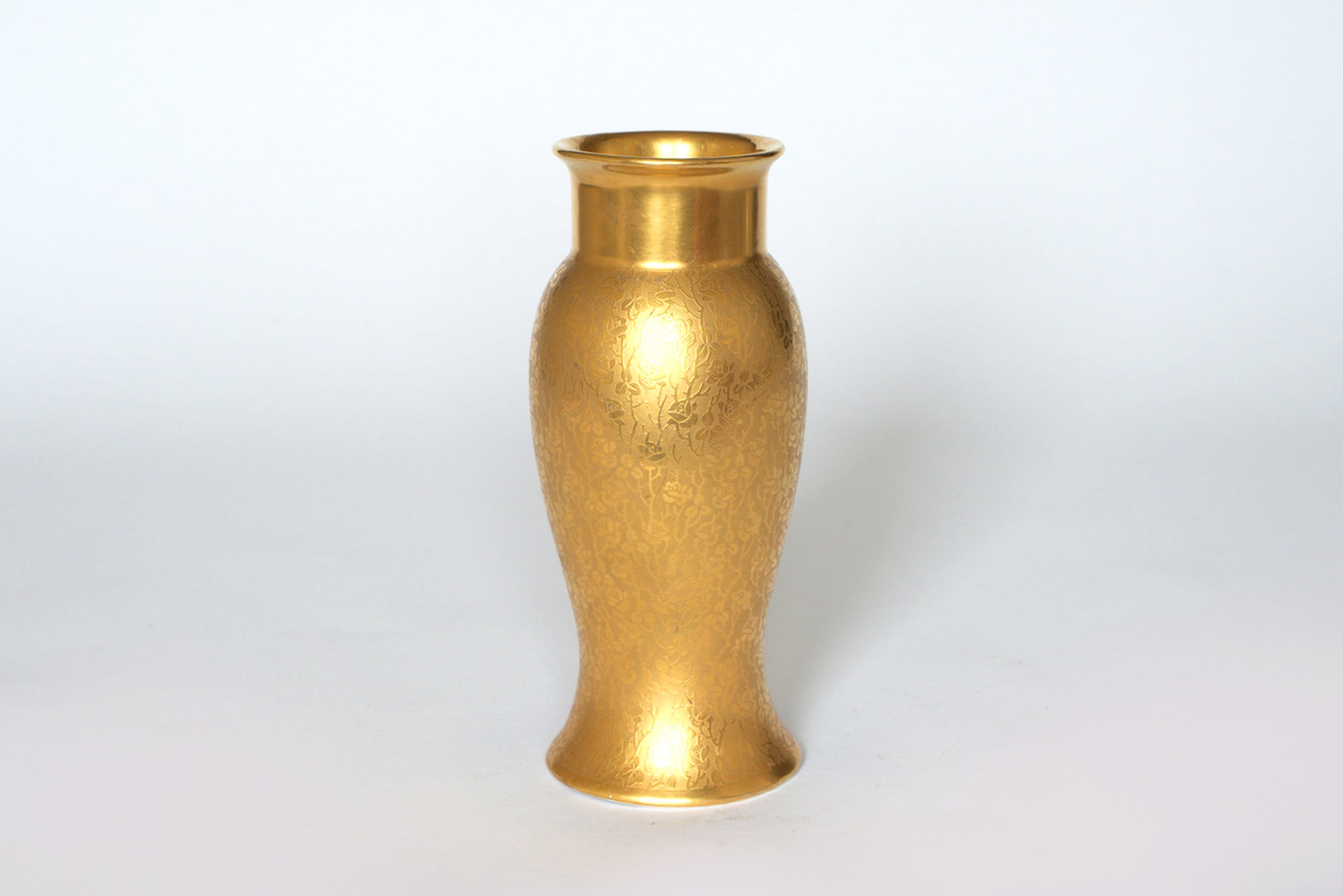 Gold Glass Vase | Etched Floral Design | Vintage Decor | Elegant Home Accent | Decorative Glassware