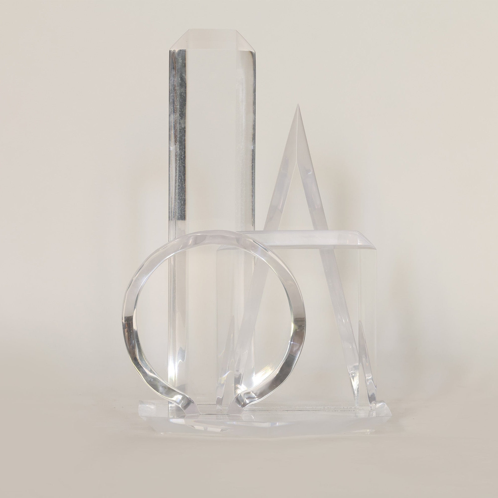 lucite sculpture on white background