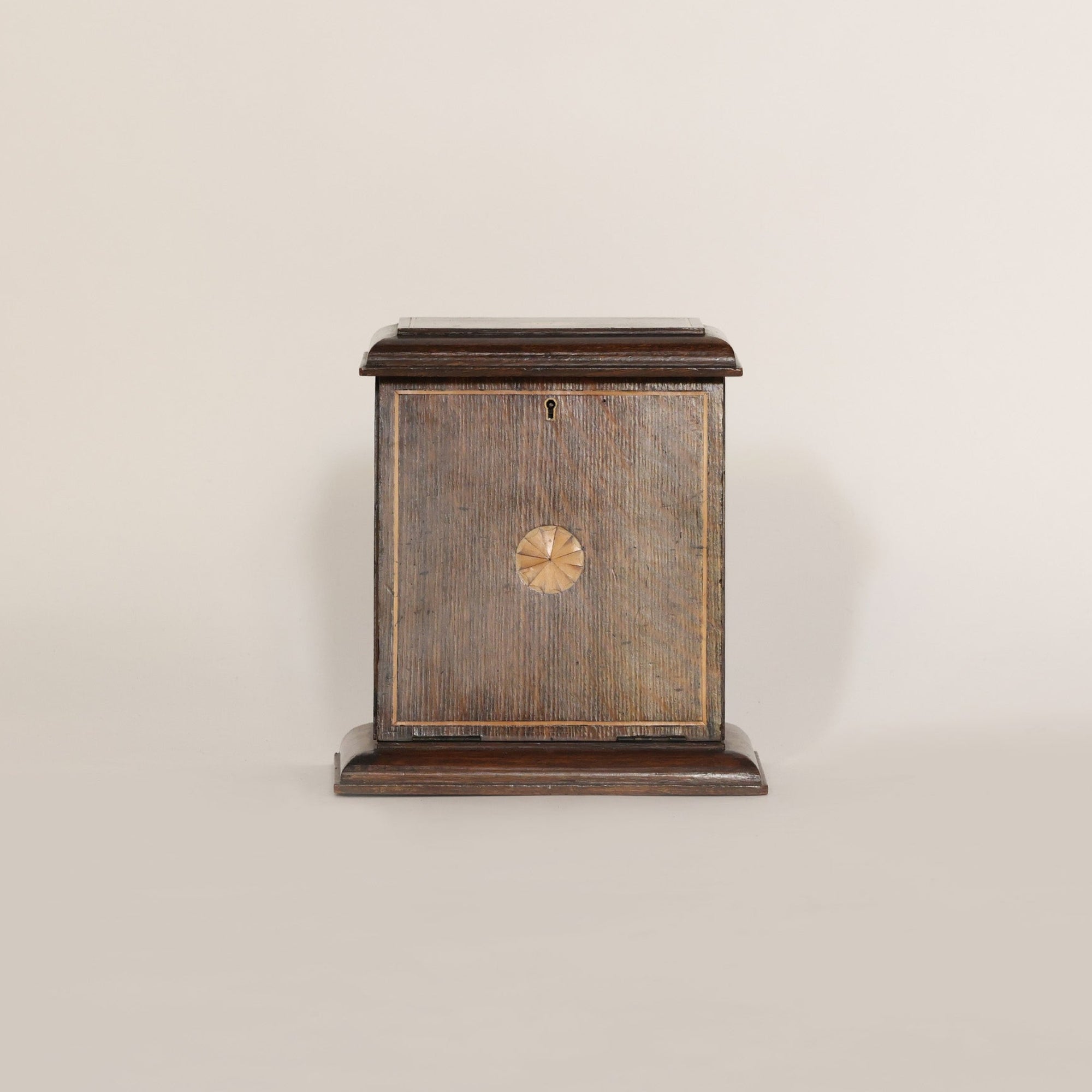 Vintage Inlaid Wood Table Cabinet on Beige Background